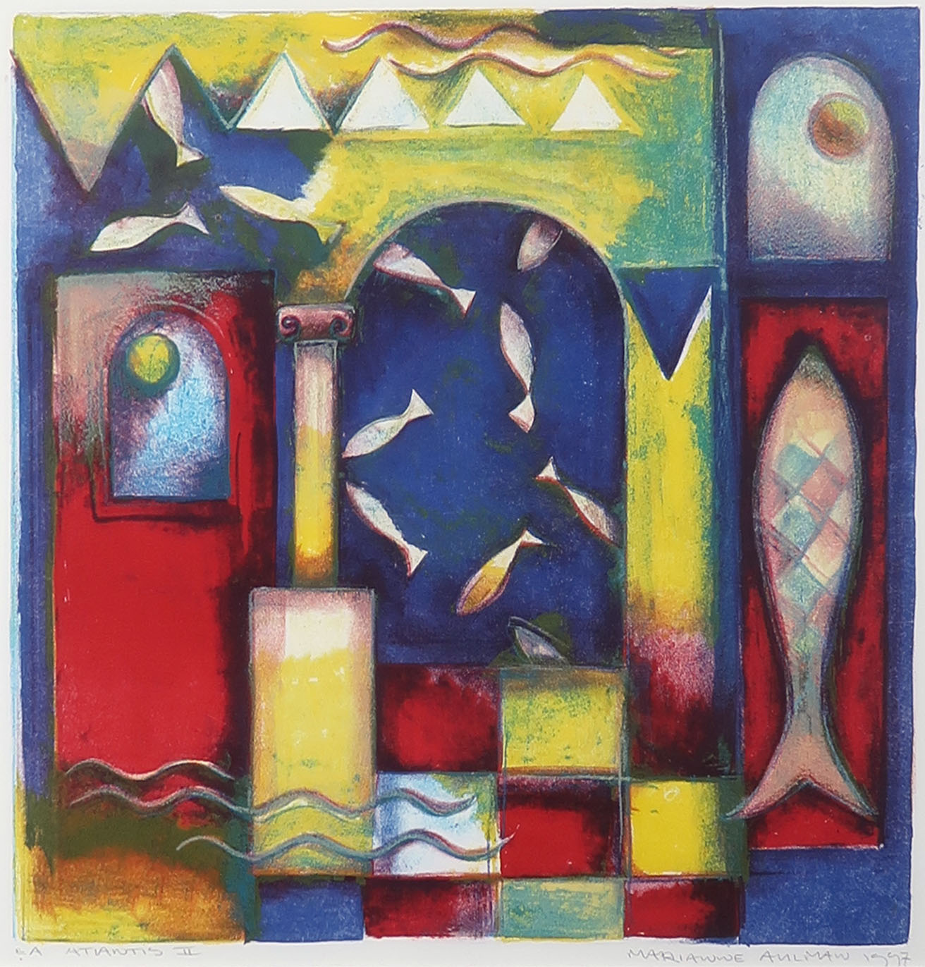 Marianne Aulman - Zeefdruk, Atlantis II - Ingelijst kopen? Bied vanaf 1!