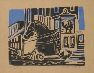 Frenk van Heeswijk - Linosnede, Paard en wagen kopen? Bied vanaf 1!