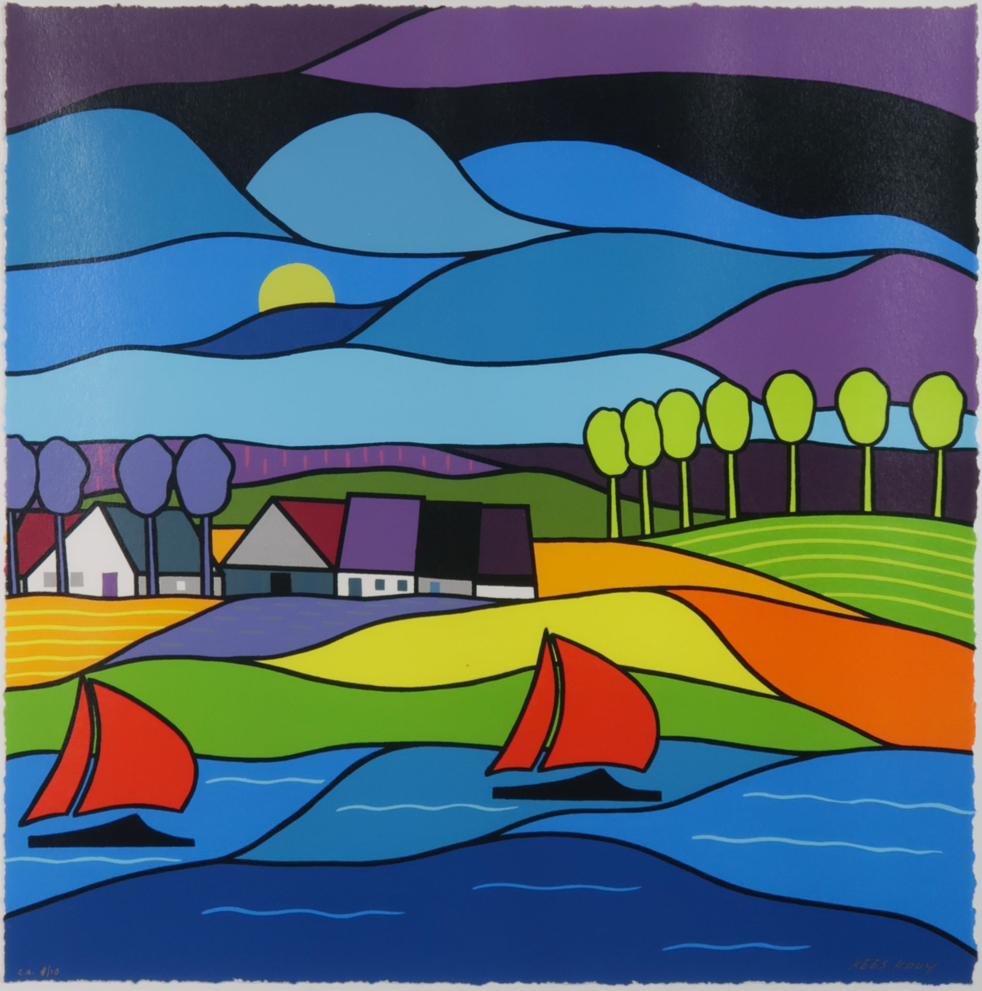 Kees Kooy - Zeefdruk, Sail - Ingelijst  kopen? Bied vanaf 80!