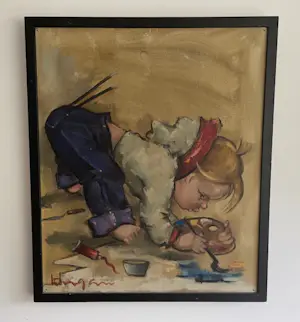 Niet of onleesbaar gesigneerd - Naief schilderijtje van een spelend kind kaufen? Bieten Sie von 1!