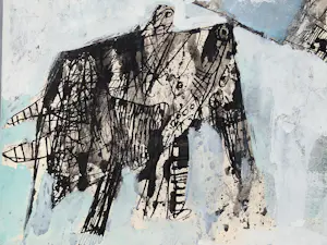 Hannes Postma - Grote in 1962 gemaakte surrealistische gem. techniek "looks like locomotor" kopen? Bied vanaf 87!