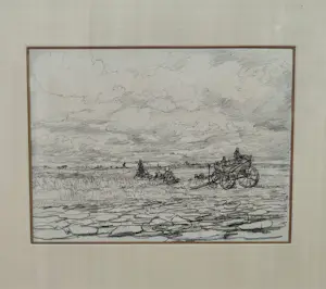 Hendrik Willem Mesdag - Originele schets "Op het Land" - Houtskooltekening kopen? Bied vanaf 750!