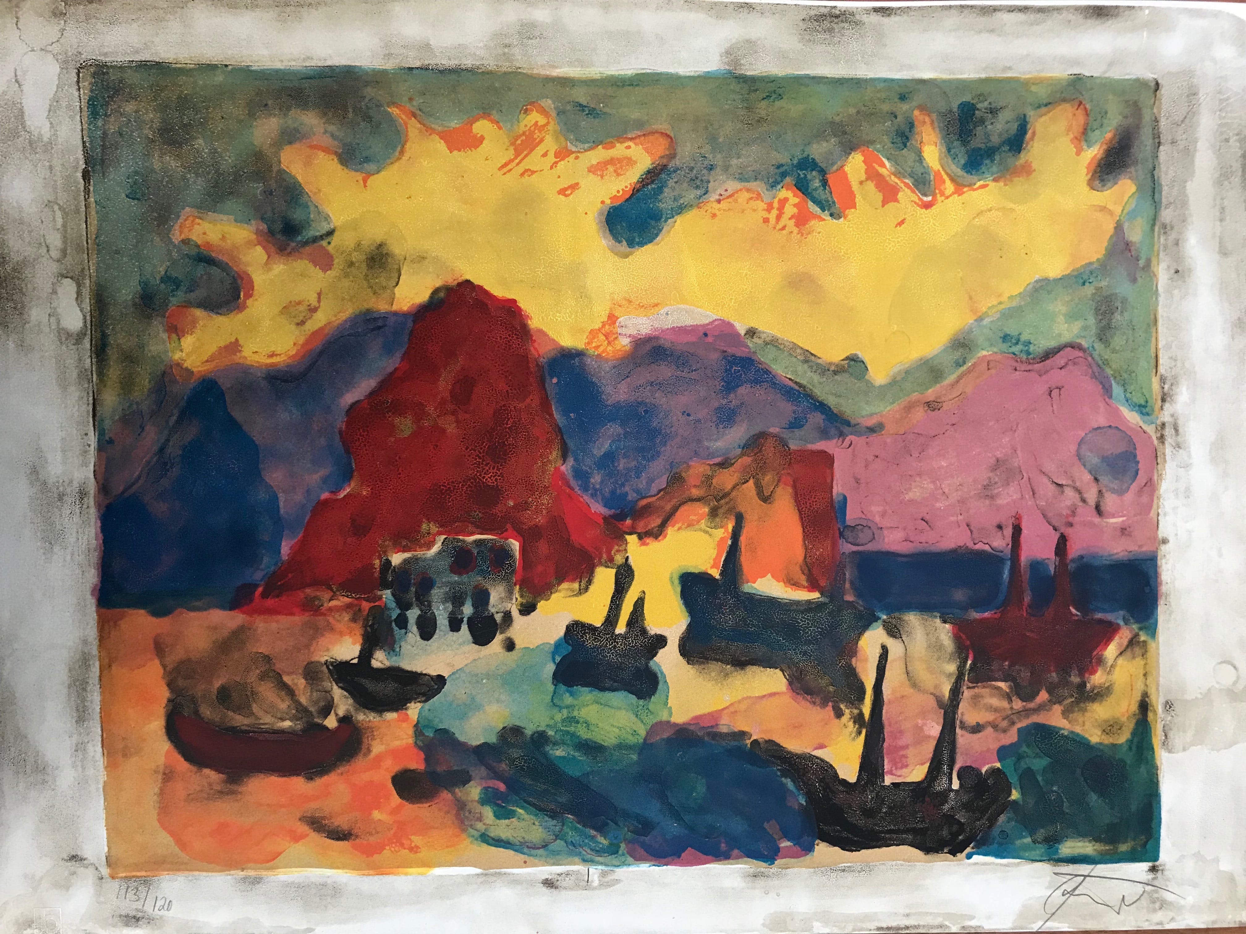 Niet of onleesbaar gesigneerd - Fraaie kleurrijke zeefdruk - Zonder Titel - 113/120 kopen? Bied vanaf 1!