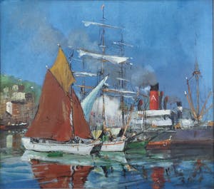 Frederik Amalius van Oostveen - Haven (Denemarken?) | Fraai olieverfschilderij kopen? Bied vanaf 100!