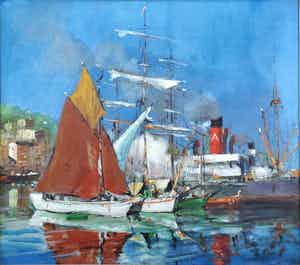 Frederik Amalius van Oostveen - Haven (Denemarken?) | Fraai olieverfschilderij verkocht voor € 100!