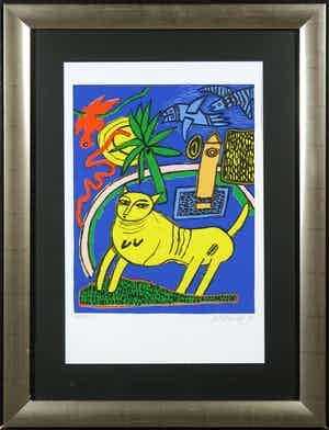 Corneille - Zeedruk, Huit Chats V - Ingelijst verkocht voor € 1!