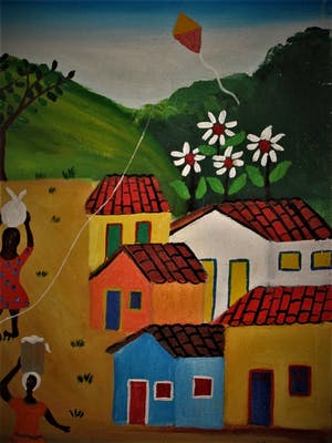 Niet of onleesbaar gesigneerd - Braziliaanse naieve kunst 1978 "Dorp bij Rio de Janeiro" gesigneerd kopen? Bied vanaf 10!