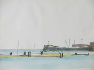 Jos van den Berg - Kanaal en havenbolwerk bij Veere - Tekening/aquarel kopen? Bied vanaf 1!