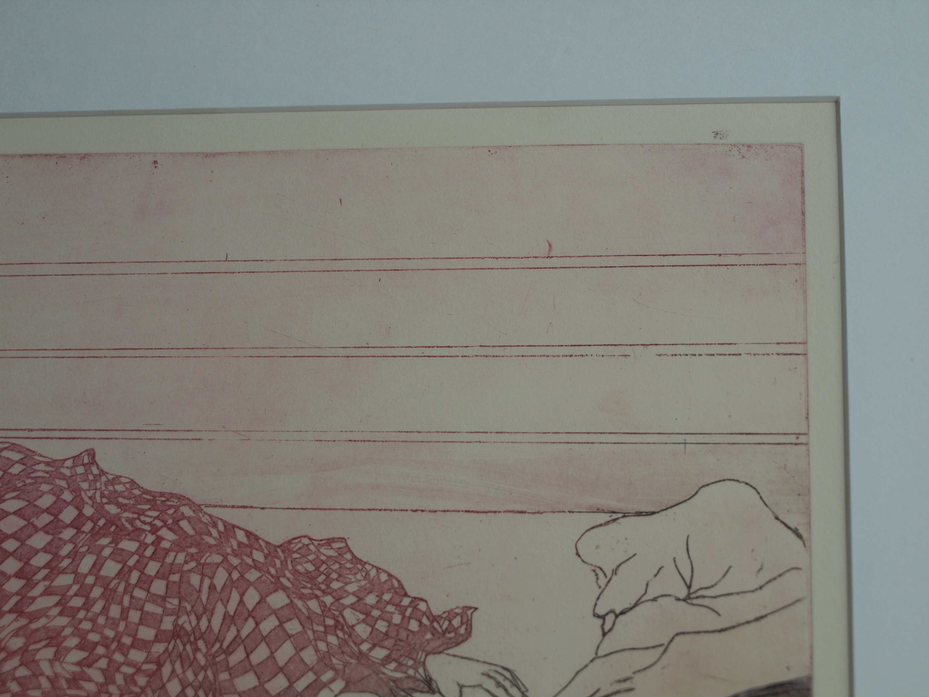 Sylvia Oudkerk - Ets en aquatint , Deken met twee handen – gesigneerd & ingelijst – ca 1977  kopen? Bied vanaf 1!