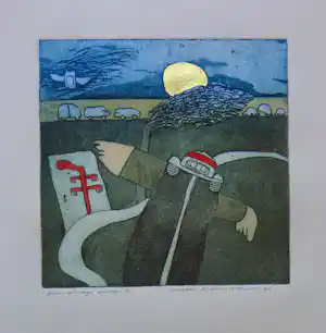 Michel van Overbeeke - ALWAYS AWAY I / KLEURETS + GOUDDRUK / 65x50cm / SIG / 1996 vendu pour 35€ !