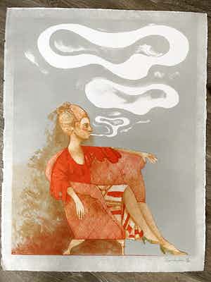 Aat Verhoog - Rokende vrouw in stoel verkocht voor € 35!