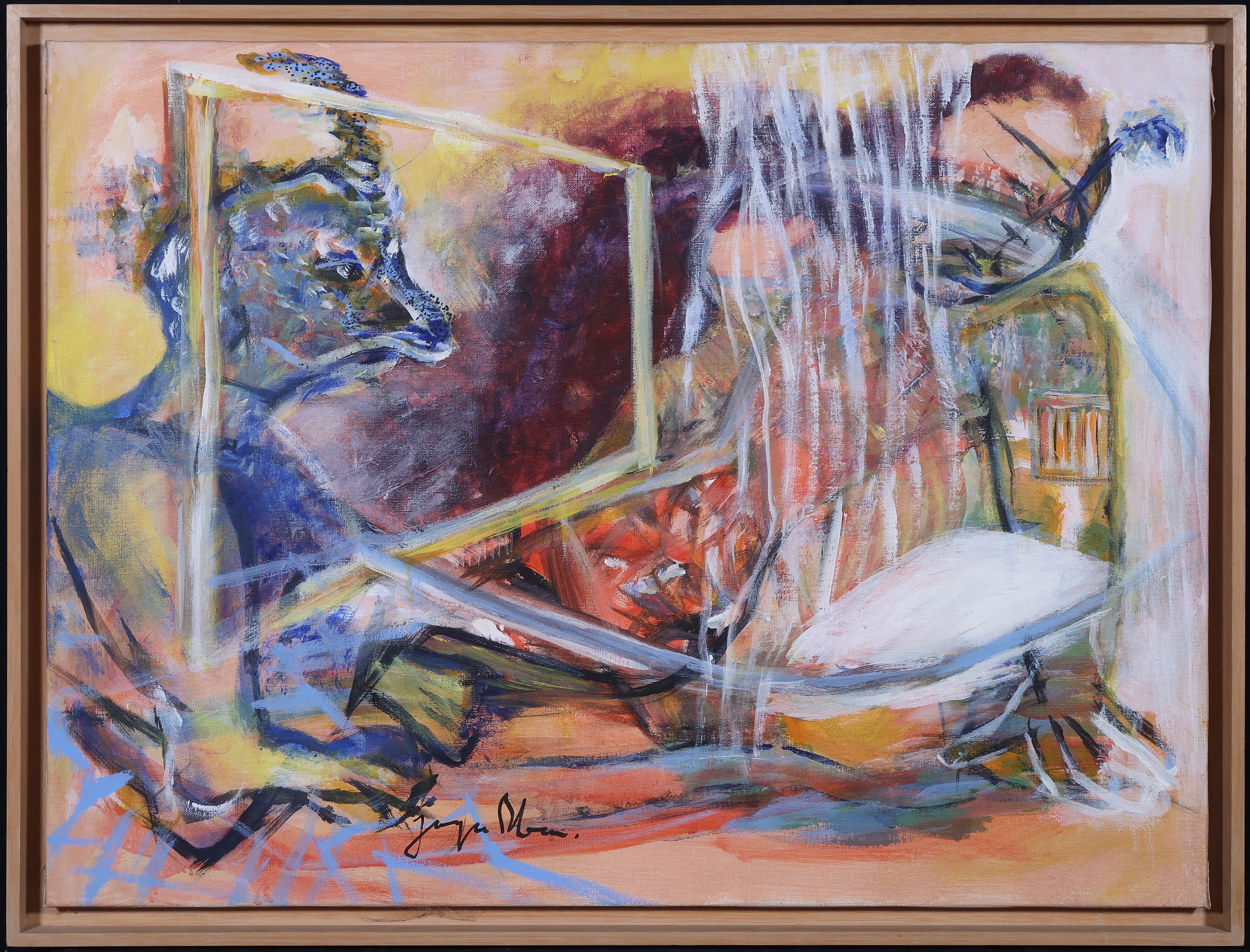 Joyce Bloem - Acryl op doek, Als je reist, jezelf meenemen - Ingelijst verkocht voor € 100!