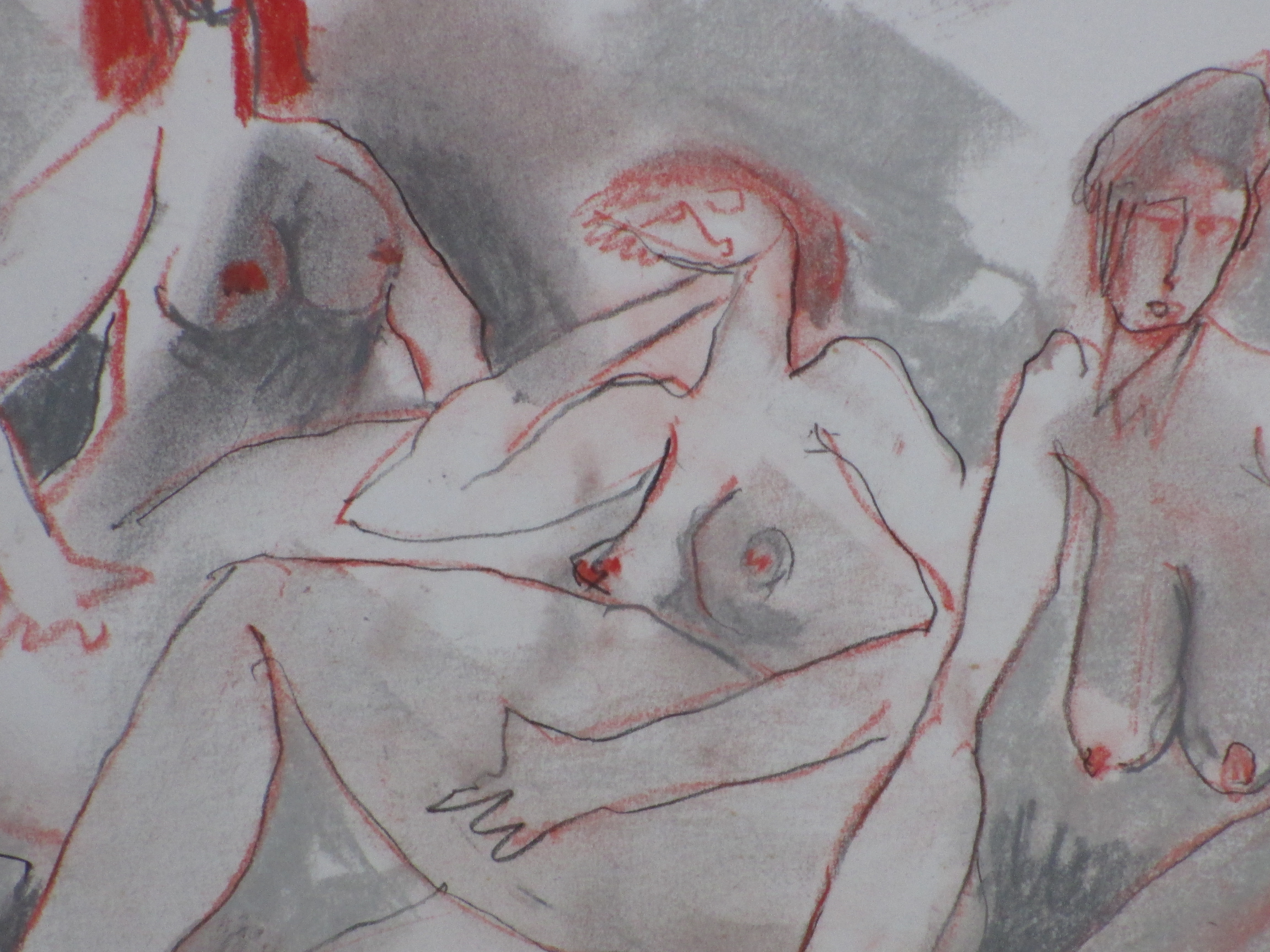 Theo Beerendonk - Drie pronte Naakten - Kleurtekening kopen? Bied vanaf 40!