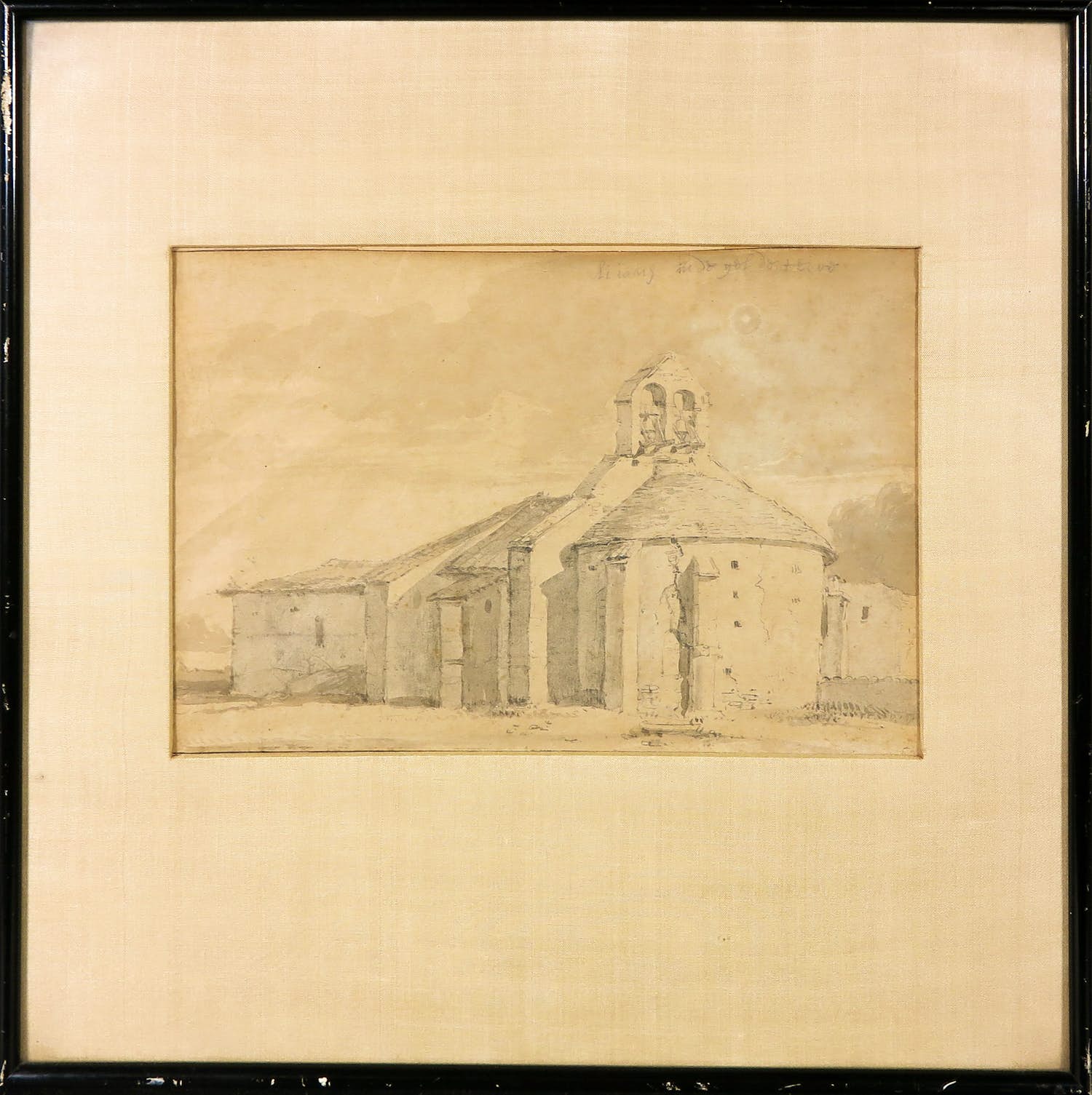 Niet of onleesbaar gesigneerd - Inkttekening, Romaans kerkje (Jan Wils?) kopen? Bied vanaf 1!