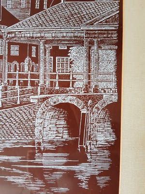 Niet of onleesbaar gesigneerd - Zicht op kerktoren en boogbrug kopen? Bied vanaf 1!