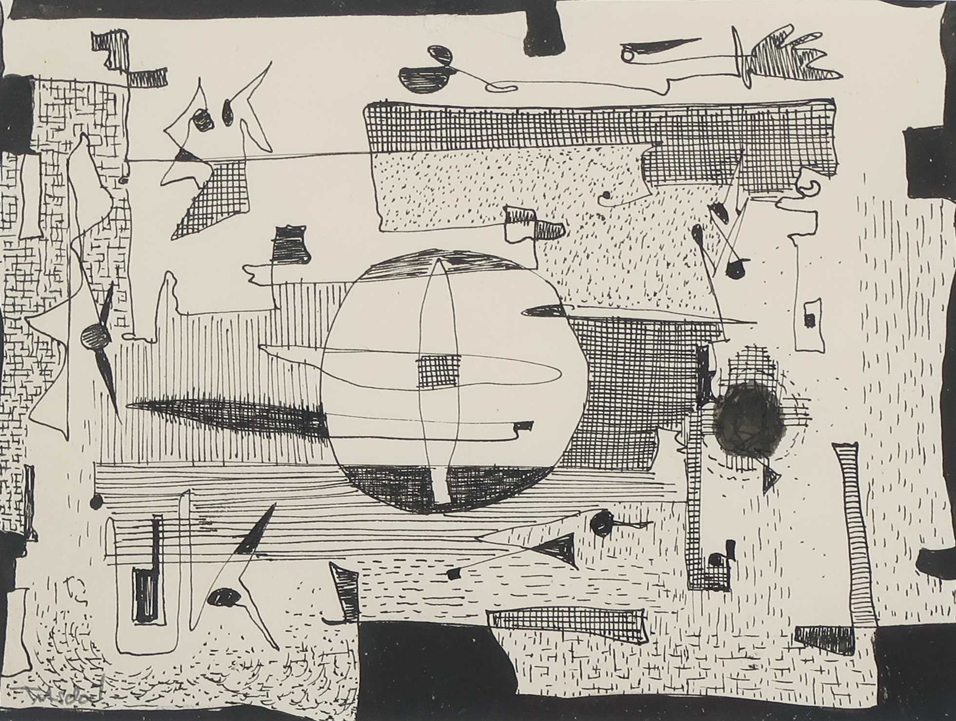 Henri Titselaar - Inkttekening, Abstracte compositie + boek - Ingelijst kopen? Bied vanaf 40!