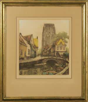 Alfred van Neste - Ets, Leeuwarden - Ingelijst verkocht voor € 35!