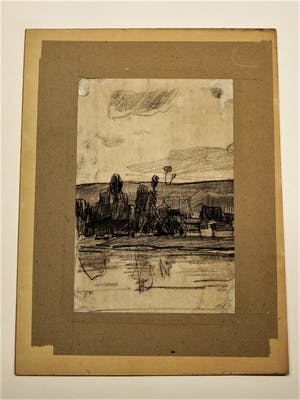 Arnold Koning - omstreeks 1890 - Houtskool - "Parijs figuren op perron - verso Frans landschap kopen? Bied vanaf 160!