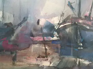 Jan Velthuis - Jan Velthuis: Aquarel, Drooggevallen schepen op het wad - Ingelijst kopen? Bied vanaf 175!