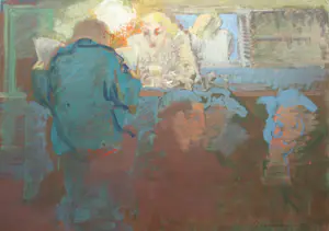 Peter Polderman - Ingelijst , Tempera , In het Café 1 – 1990 - Lijst, 78 x 97 cm kopen? Bied vanaf 20!