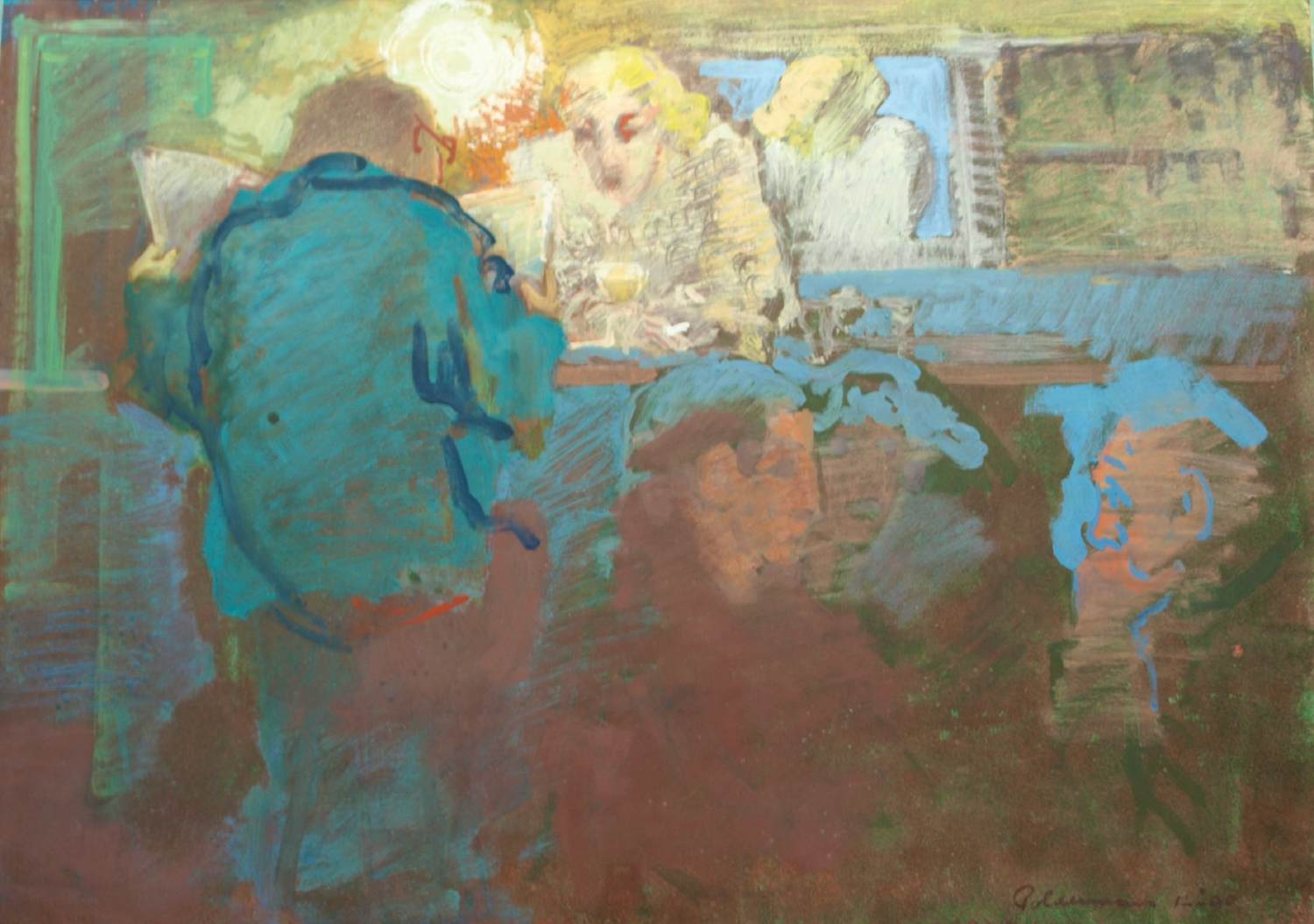 Peter Polderman - Ingelijst , Tempera , In het Café 1 – 1990 - Lijst, 78 x 97 cm kopen? Bied vanaf 150!