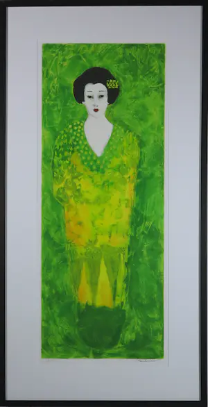 Carolina Paulussen - Zeefdruk op papier, Geisha Groen - Ingelijst kaufen? Bieten Sie von 70!