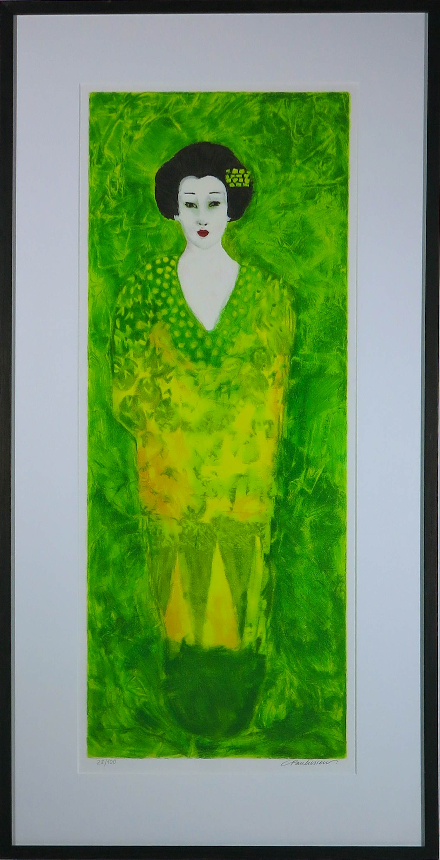 Carolina Paulussen - Zeefdruk op papier, Geisha Groen - Ingelijst kopen? Bied vanaf 70!