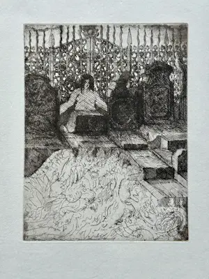 Peter Ackermann - Weiblicher Akt auf Friedhof. Original Ätz-Radierung 1971 kopen? Bied vanaf 75!