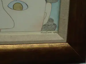 Henny van Diest - Ingelijst, Gemengde techniek, Vrouw met Konijn – Lijst, 39 x 34 cm - 1980 kopen? Bied vanaf 70!