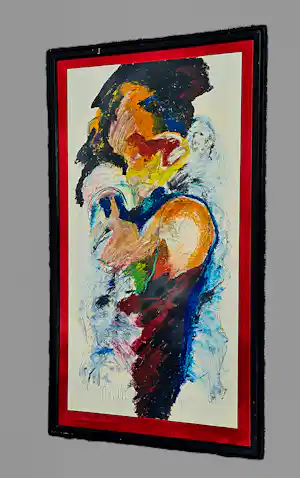 O.C. Hooymeijer - Krachtig & kleurig olieverf, gouache, pastel schilderij "Windowgirl" in lijst verkauft für € 625!