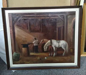 Niet of onleesbaar gesigneerd - gesigneerd - PAARDEN IN DE SMEDERIJ kopen? Bied vanaf 1!