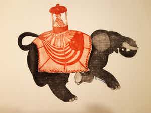 Jan Campfens - Ets: Zelfportret op een olifant verkocht voor € 35!