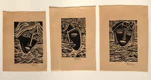 Herman Bieling - Drie houtsneden met maskers verkocht voor € 40!