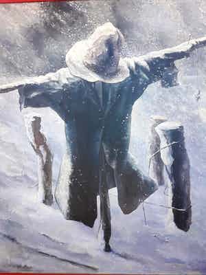 Marinus Schipper - Vogelverschrikker in de sneeuw uit 1938. (134 x 114)! verkocht voor € 195!