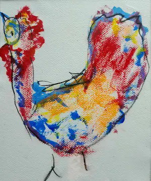Anton Heyboer - Kip - Aquarel en krijt op geschept papier - 1995 - 35 x 26 cm - ingelijst kaufen? Bieten Sie von 150!