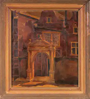 Han de Wolf - Olieverf op doek, Stadsgezicht - Ingelijst verkocht voor € 35!