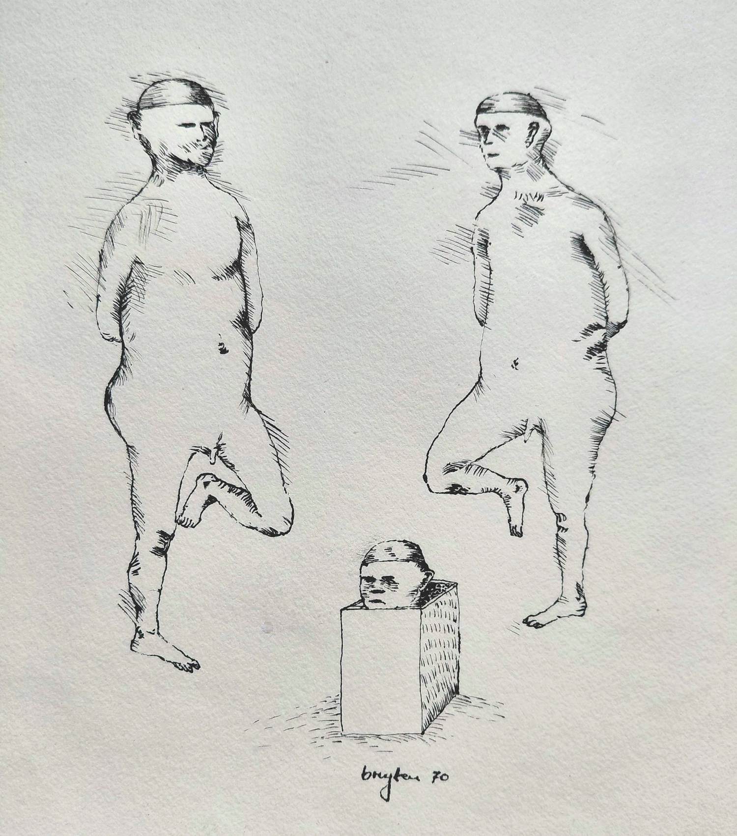 Breyten Breytenbach - Drie figuren, inkttekening kopen? Bied vanaf 100!