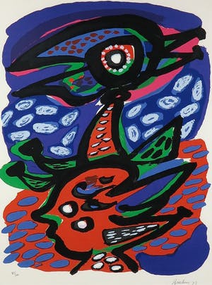 Anton Rooskens - Litho, Vogel boven een hoofd - Ingelijst (Groot) kopen? Bied vanaf 250!