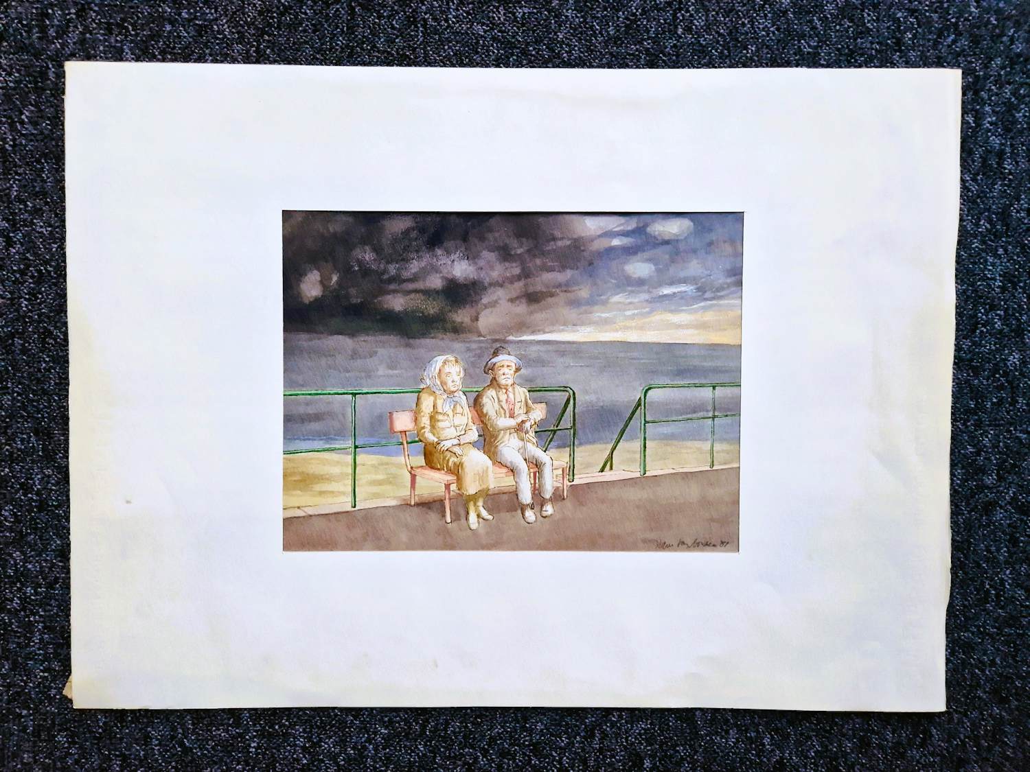 Hans van Norden - Grote, in 1981 geschilderde karikaturale aquarel "Avondrust" gesigneerd verkocht voor € 41!