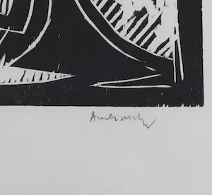 Pierre Alechinsky - grote houtsnede ingekleurd met waterverf - fraai ingelijst kopen? Bied vanaf 1400!