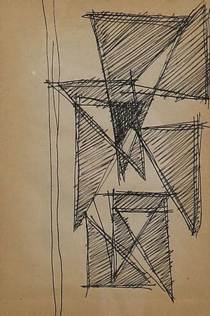 Siep van den Berg - Lot van twee tekeningen met pen, Abstracte compositie - Ingelijst kopen? Bied vanaf 1!