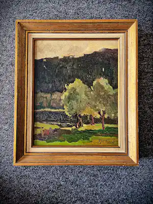 Arend Jan van Driesten - "nestor van de Leidse school" olieverf - boslandschap - in originele lijst verkauft für € 130!