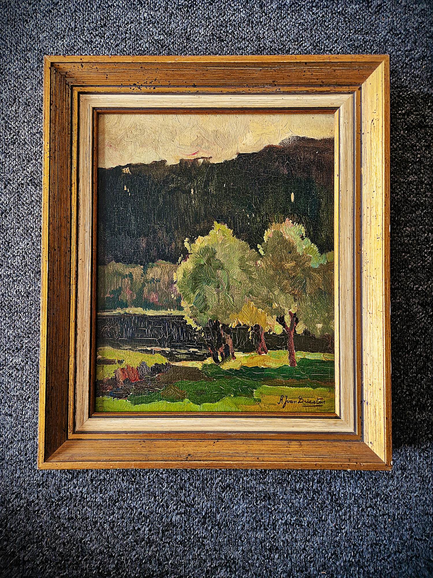 Buy Arend Jan van Driesten - "nestor van de Leidse school" olieverf - boslandschap - in originele lijst? Bid from 78!