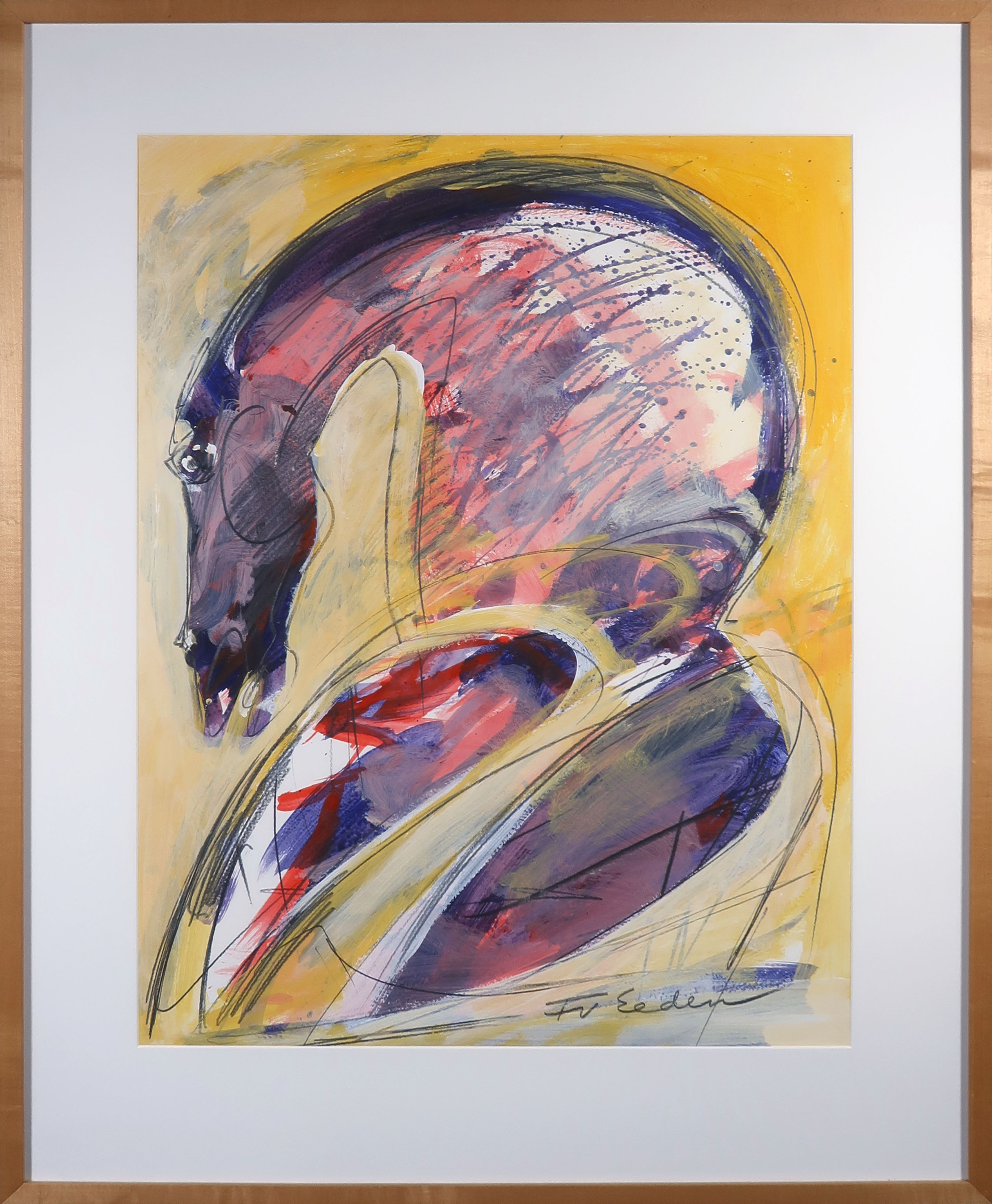 Frits van Eeden - Gemengde techniek op papier, Horse - Ingelijst (Groot) verkocht voor € 80!