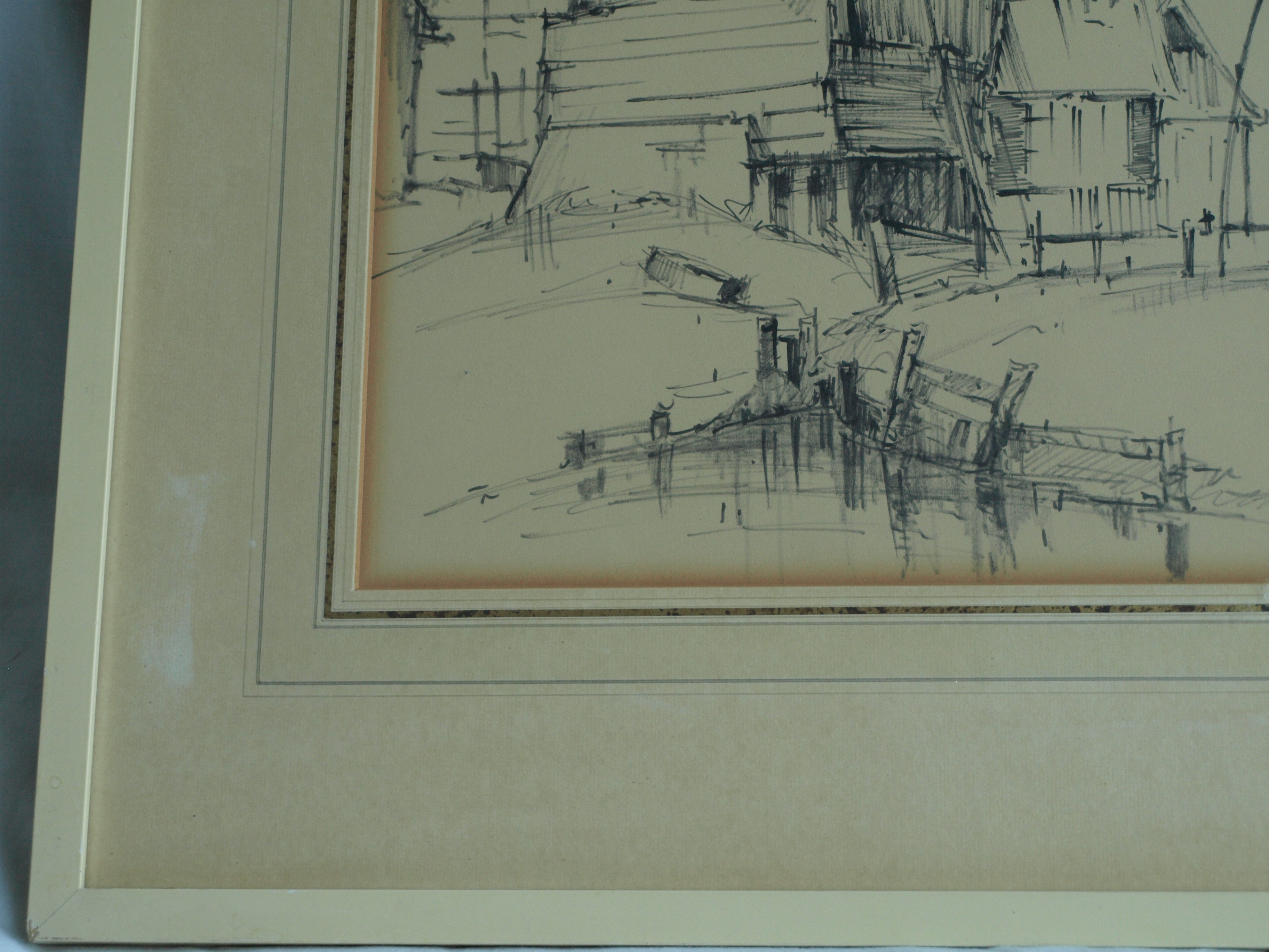 Niet of onleesbaar gesigneerd - Tekening , Dorpje – gesigneerd & ingelijst – ca 1964  kopen? Bied vanaf 1!