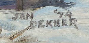 Jan Dekker - Olieverf op hardboard, Polderdorp Winter, Ingelijst kopen? Bied vanaf 1!