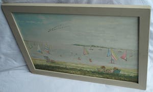 Niet of onleesbaar gesigneerd - Olieverf op paneel , “Strand Muiderberg” – gesigneerd & ingelijst - 1989 kopen? Bied vanaf 10!