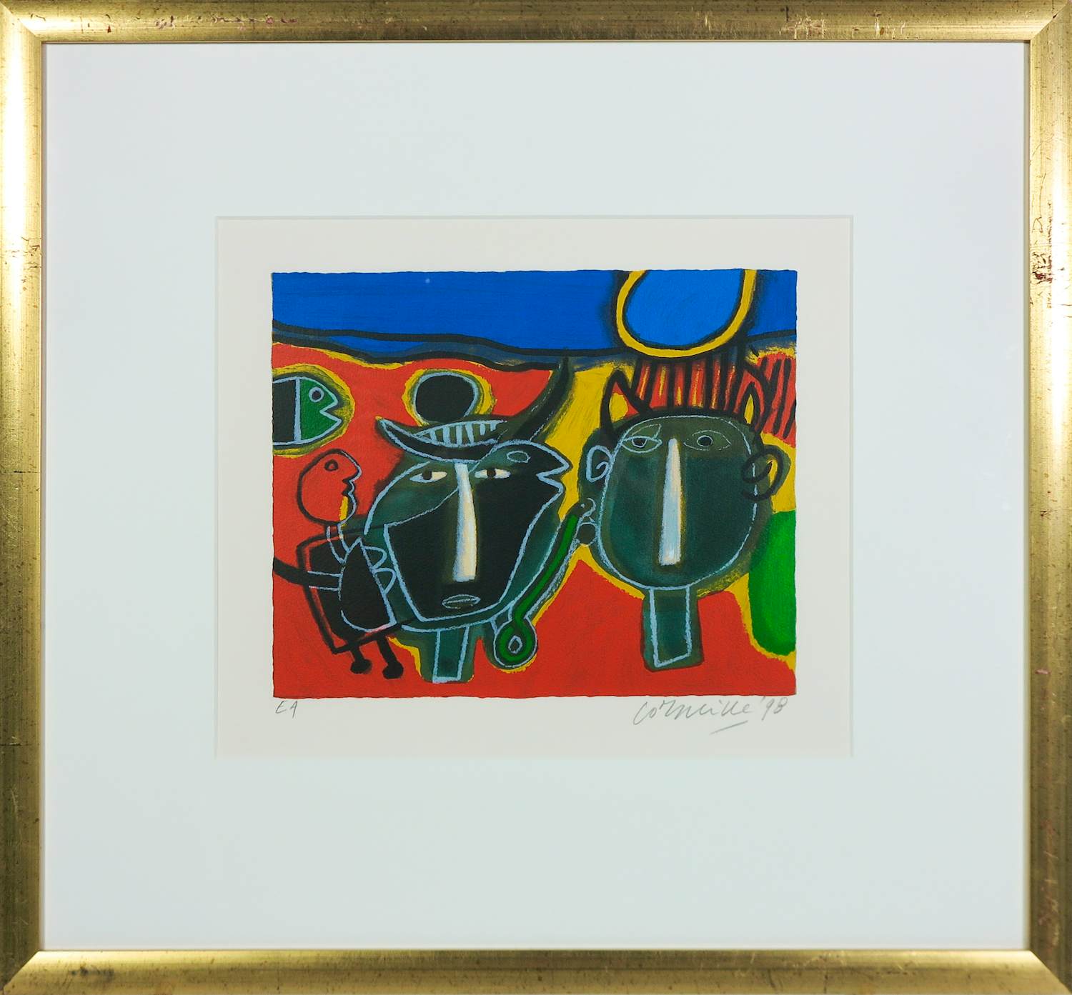 Corneille - Zeefdruk, Twee stieren - Ingelijst verkocht voor € 150!