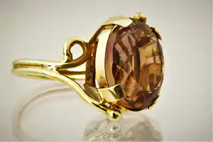 Eyecatcher! Vintage 14krt gouden designring met gefacett. "whiskey" Kwarts steen verkocht voor € 190!