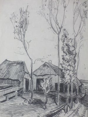 Jan Poortenaar - Landweg bij een boerderij - Tekening kopen? Bied vanaf 1!
